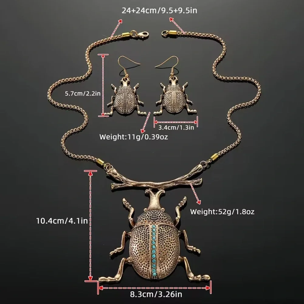 Vintage Beetle Jewelry Set – Necklace & Matching Earrings